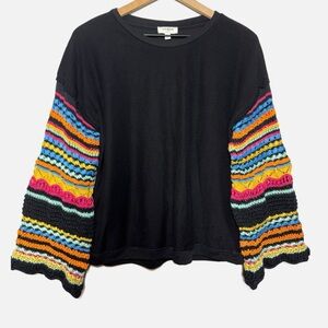 Umgee crochet bell sleeve oversized top rainbow colorful black bohemian boho S